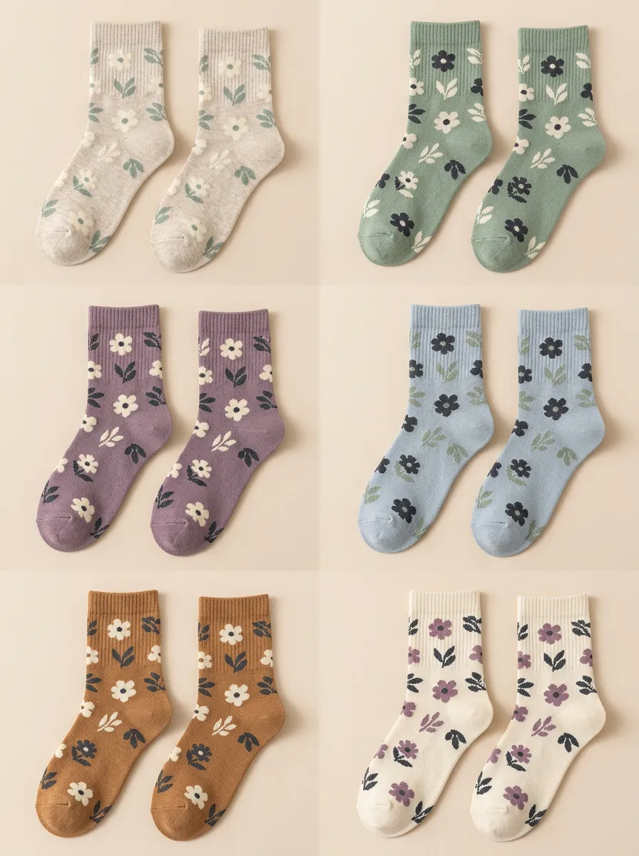 Women's Allover Floral Ribbed Crew Sock Set