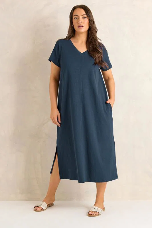 ESSENTIAL Curve 2 Pack Green & Navy Blue Cotton Dresses detail 3