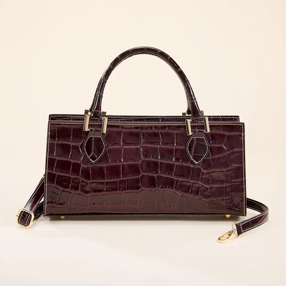 Leather Croco Texture Satchel Bag