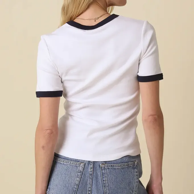 Contrast-Trim Fitted Crew Tee