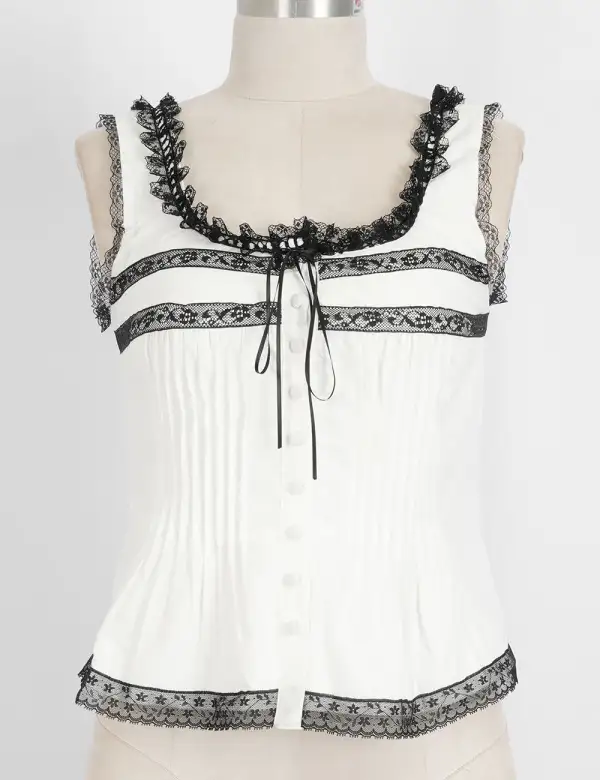 Lace Trim Square Neck Color Block Tank Top