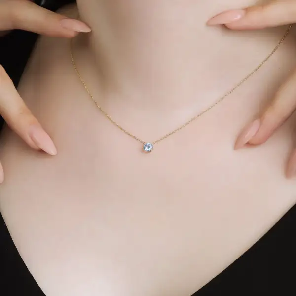 Delicate Prong Set Solitaire Aquamarine Necklace