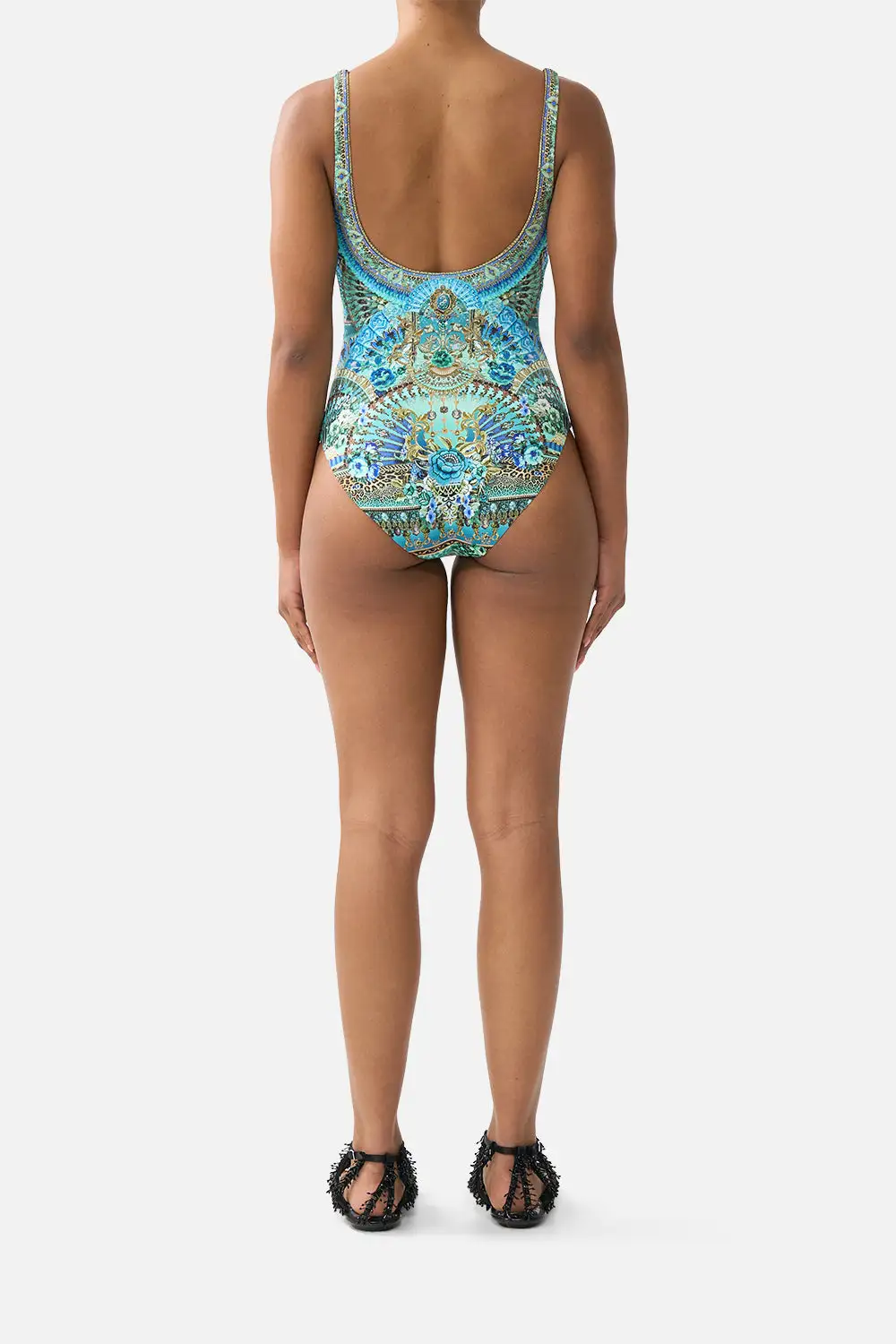 Underwire Square Neck One-Piece Swimsuit with Scoop Back