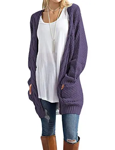 Traleubie Women's Open Front Long Sleeve Boho Boyfriend Knit Chunky Cardigan Sweater
