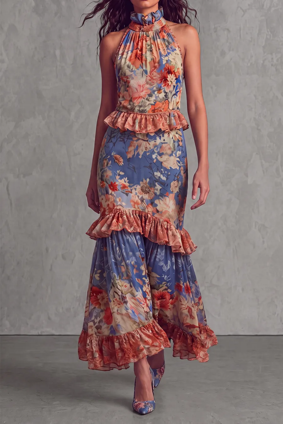 Ruffle Floral Maxi Dress