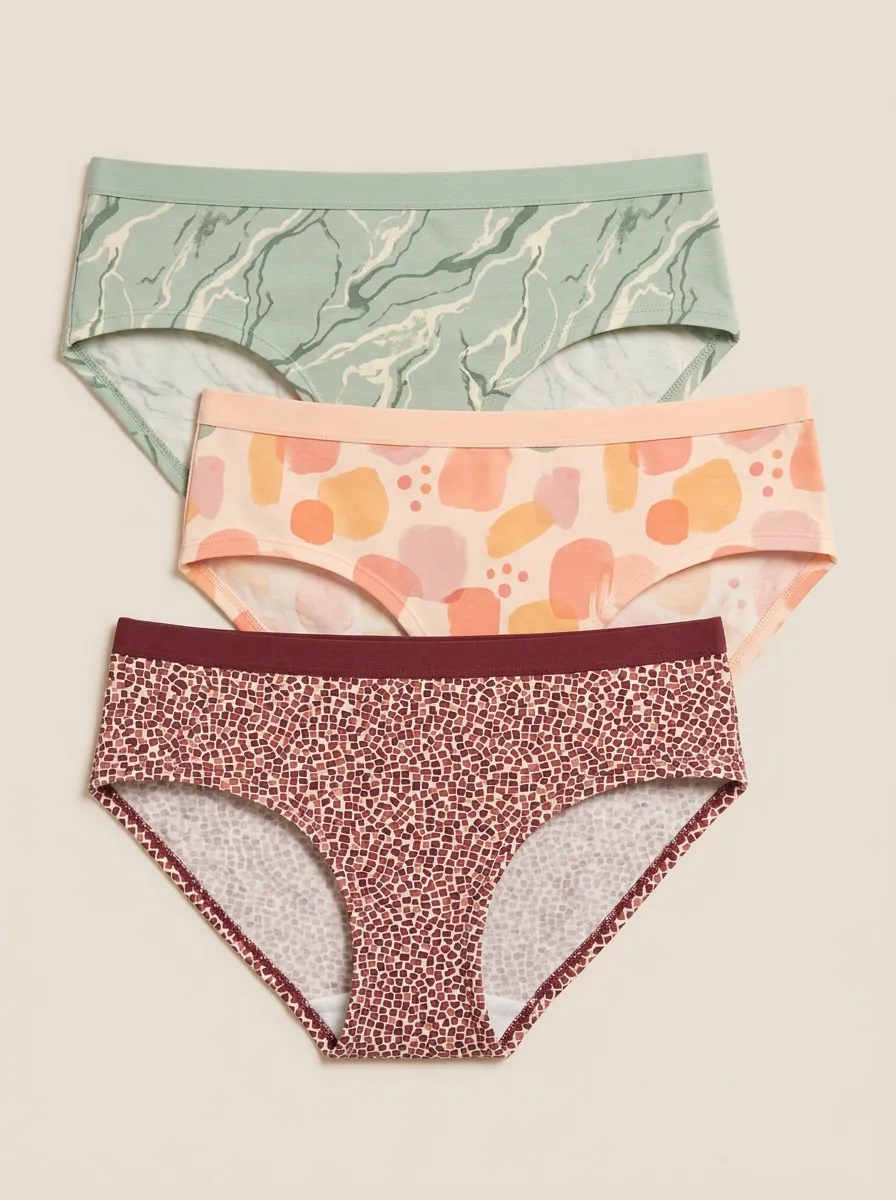 Women's Abstract Marble Dot Geometric Printed Three Pack Panties