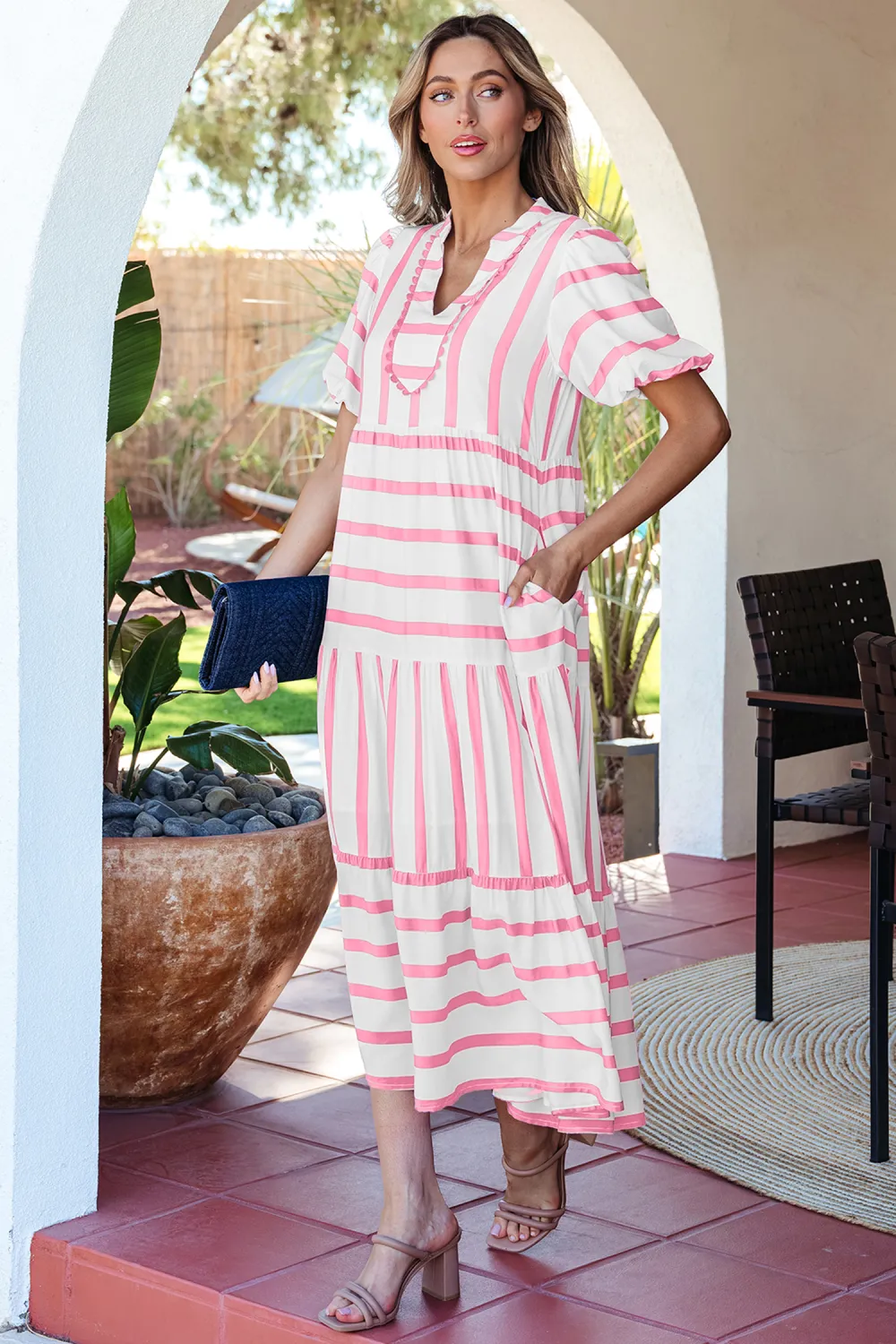 Pink Stripe Ricrac Trim Dress