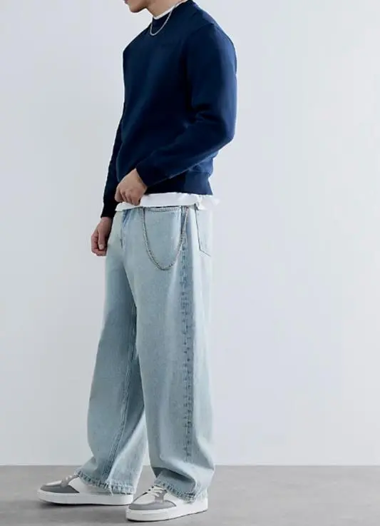 Navy Blue Loose Round Neck Men's Sweatshirt