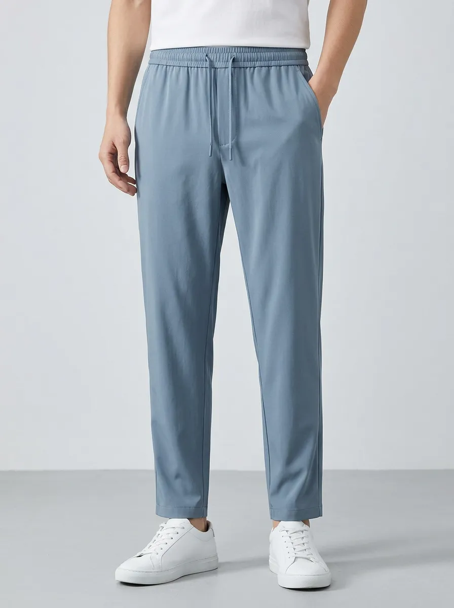 Men's Ice Silk Elastic-Waist Drawstring Casual Pants
