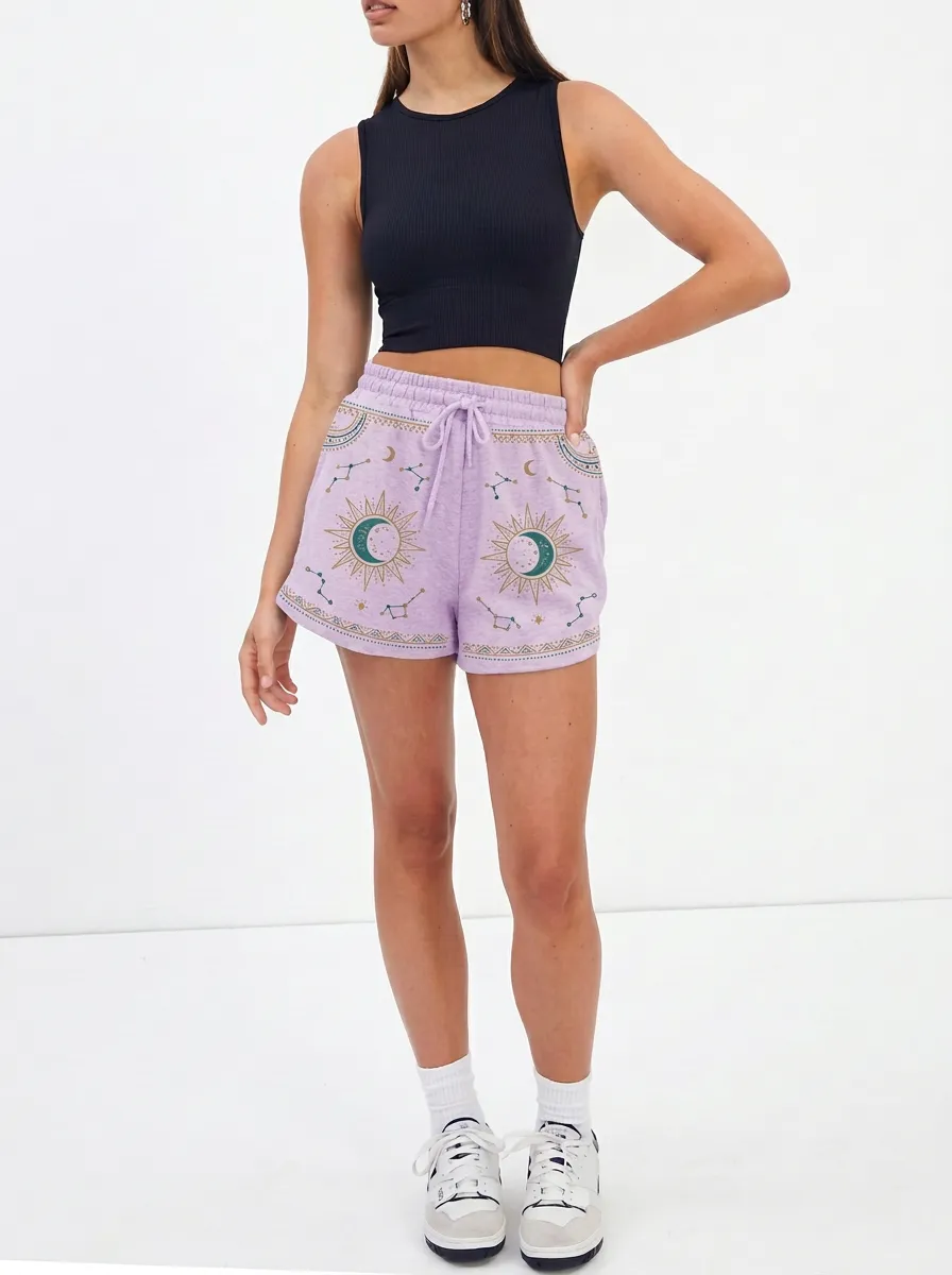 Women's Celestial Lover Sun Moon Constellation Printed Shorts