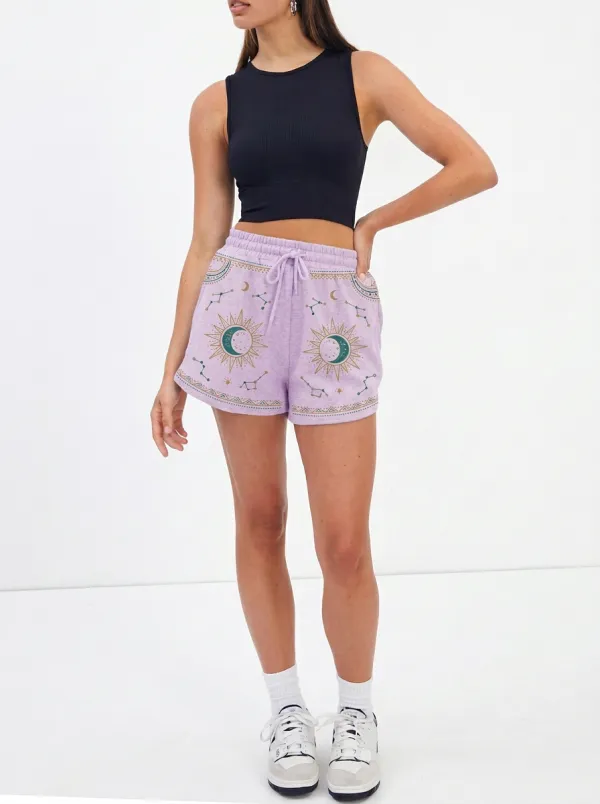 Women's Celestial Lover Sun Moon Constellation Printed Shorts
