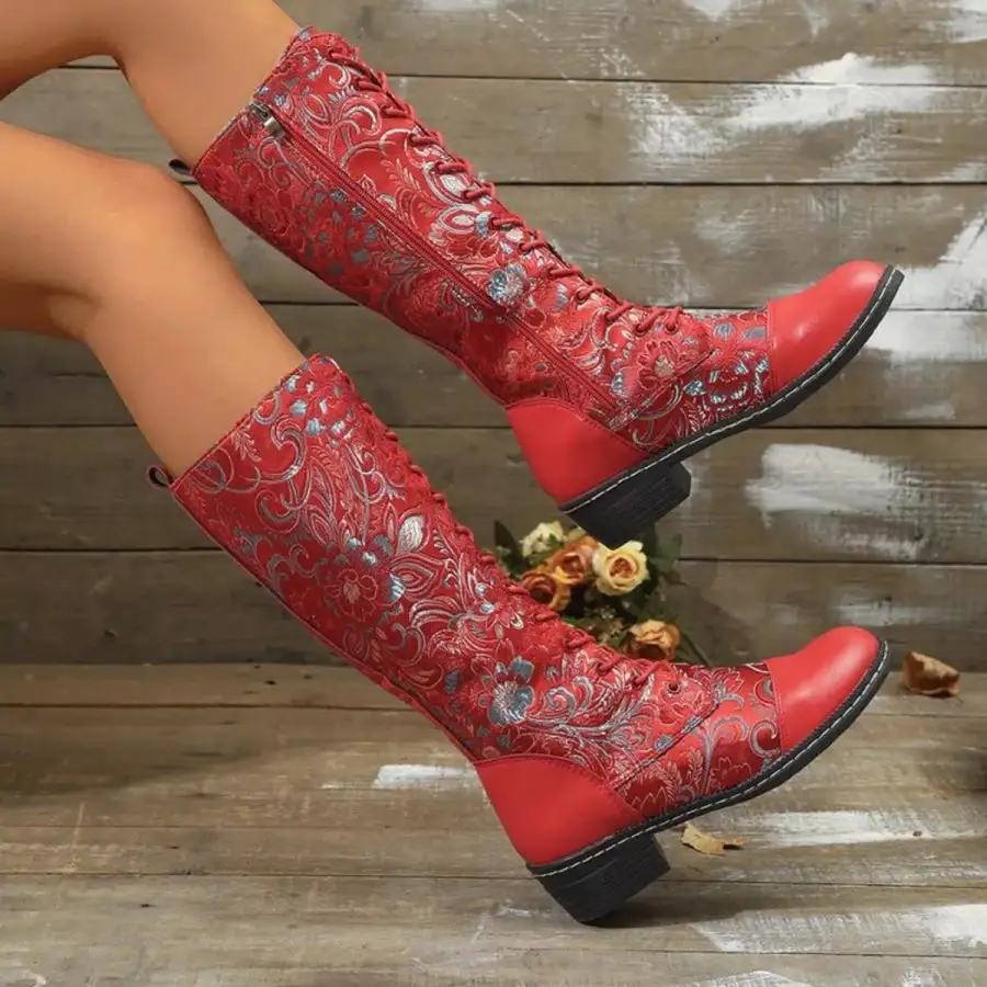 Lace Up Block Heels Boots