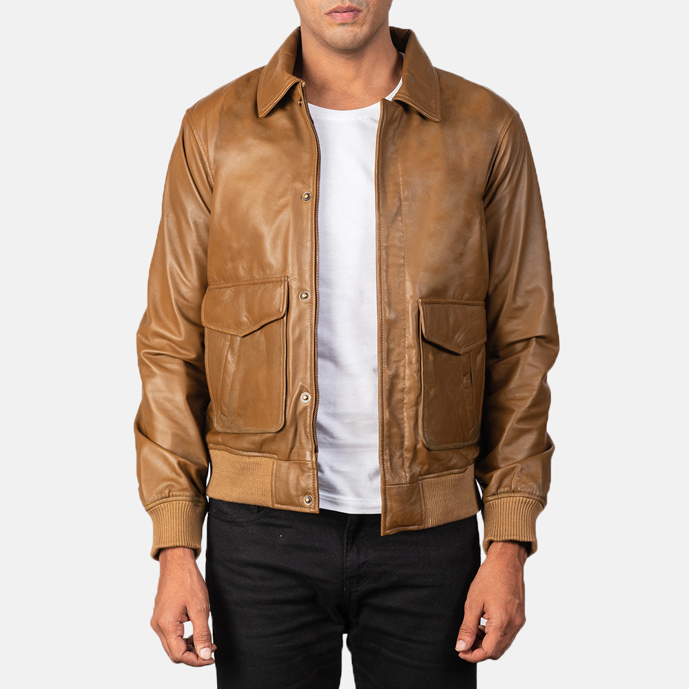 Men's Panel Detail Bomber Leather Jacket