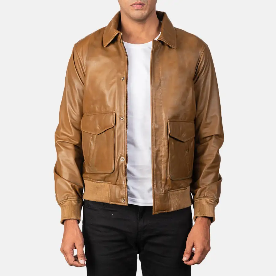 Men's Panel Detail Bomber Leather Jacket