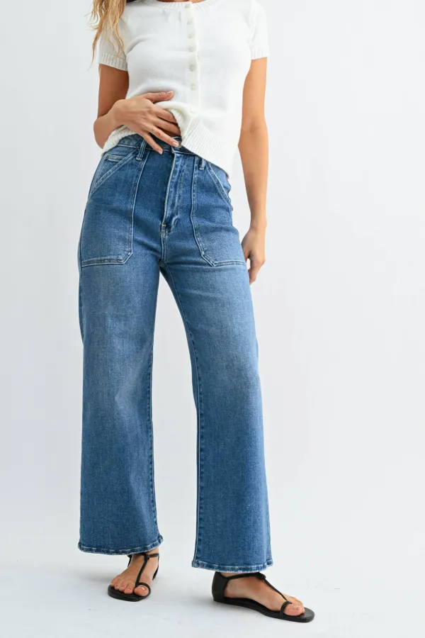 Women's Cargo-Pocket High-Rise Wide-Leg Jeans