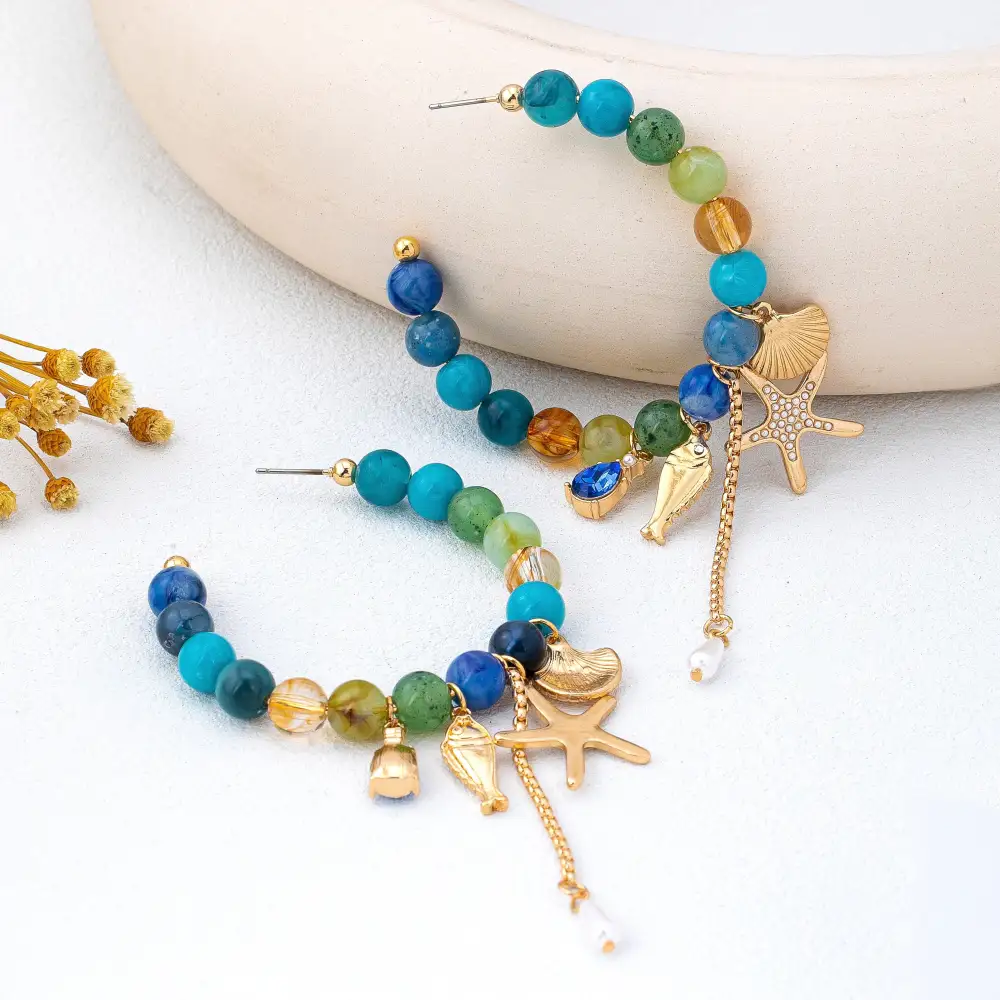 Ocean Inspired Beaded Charm Hoop