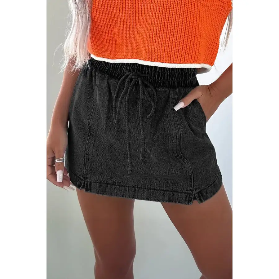 High Waist Drawstring Denim Shorts