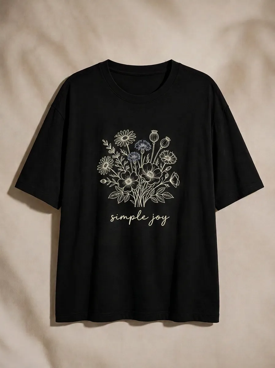 Women's Simple Joy Floral Bouquet Printed T-shirt