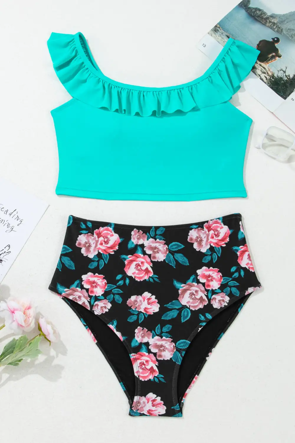 Sea Ruffle Square Neck Swim Shorts