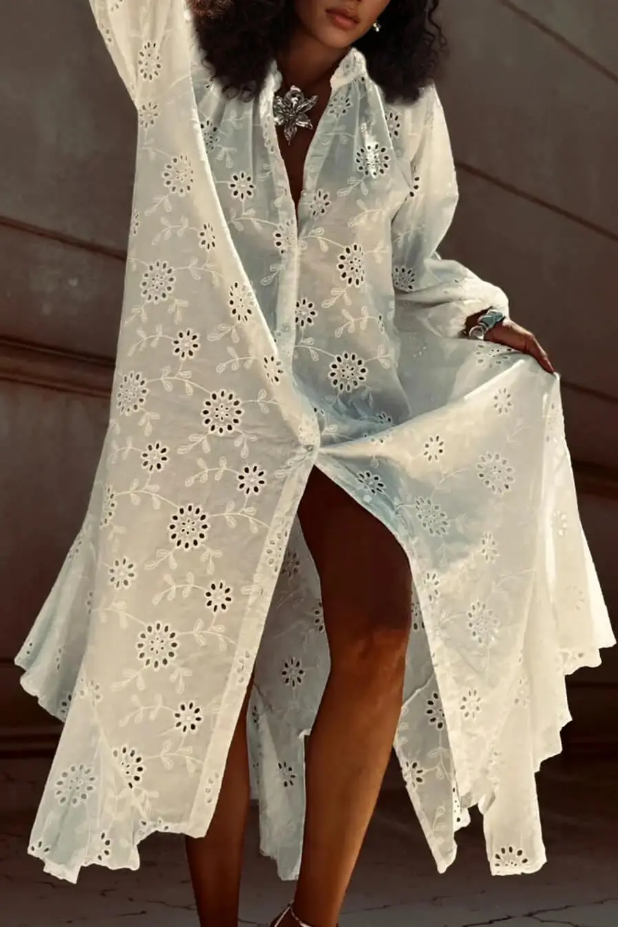 Casual Cutout Lace Crochet Maxi Dress