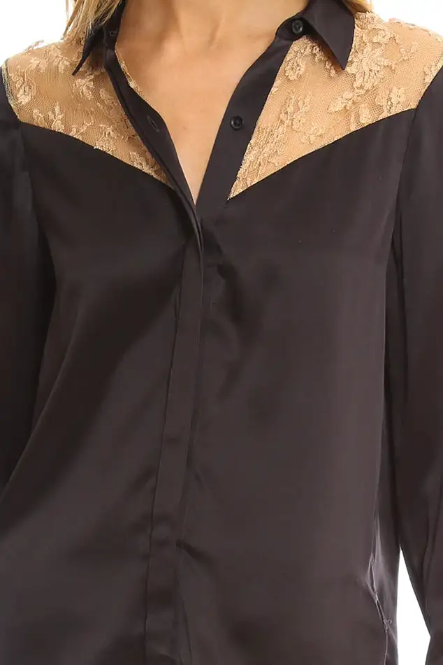 Silk Lace Button-Down Blouse Shirt