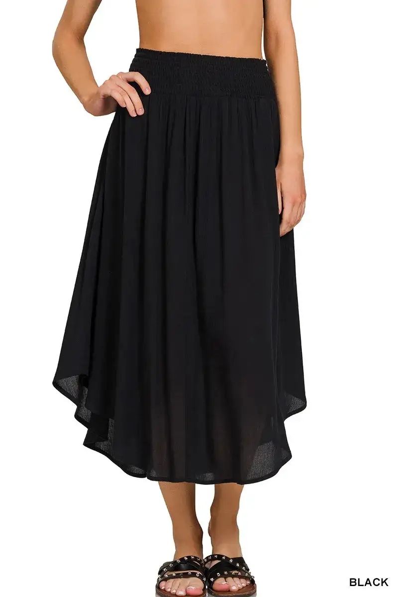 Neat Smocked Pocket Detail Skirt