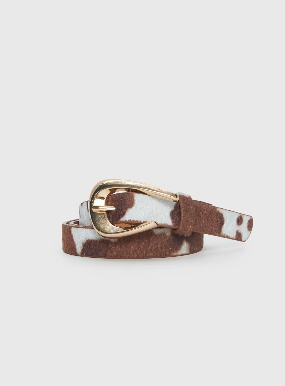Cow Print Leather Gold Buckle Belt