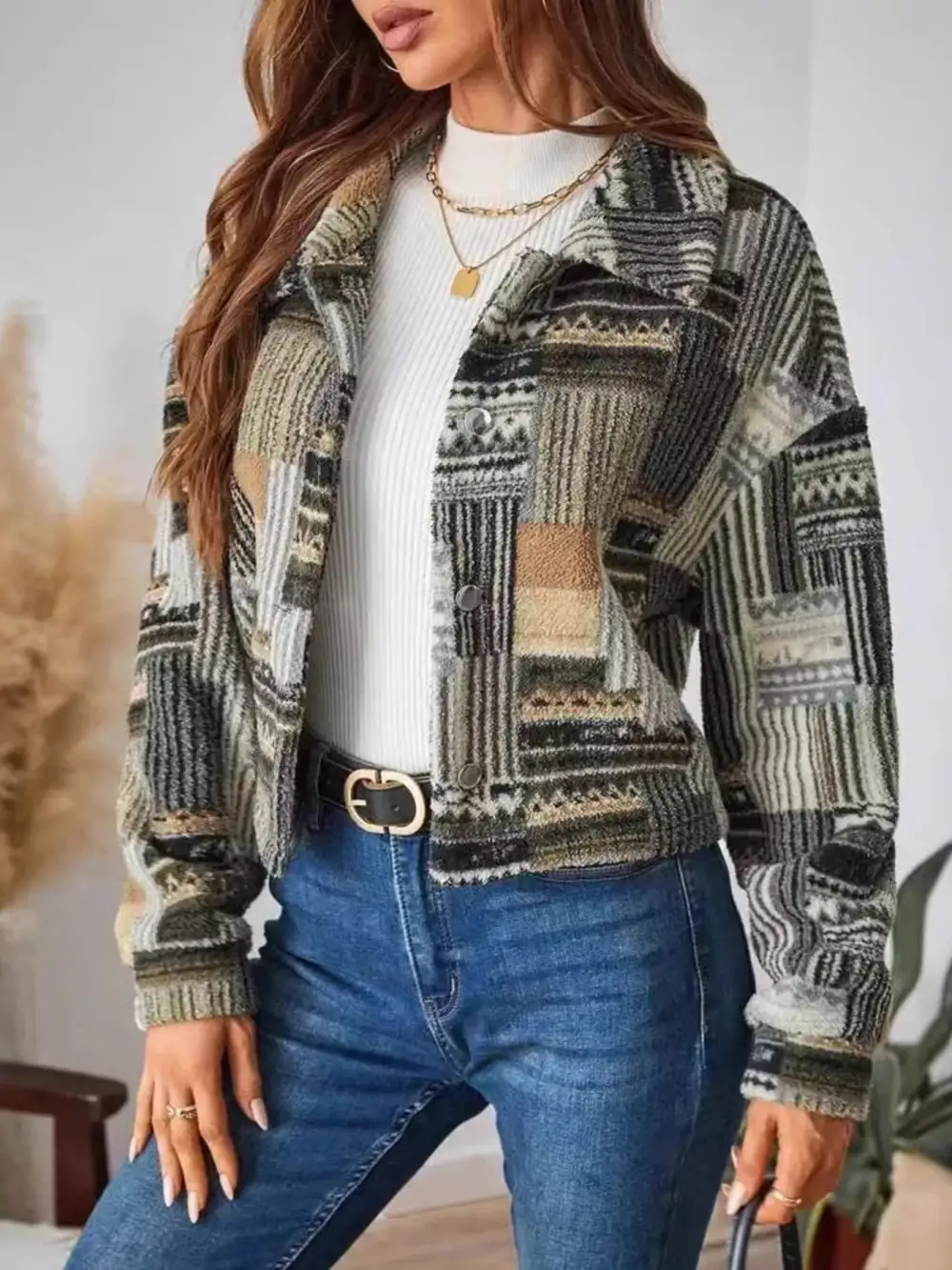 Button-up Dropped Shoulder Jacket