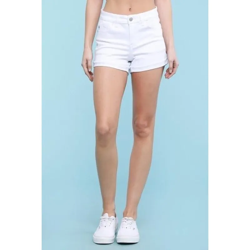 White Cuffed Denim Shorts