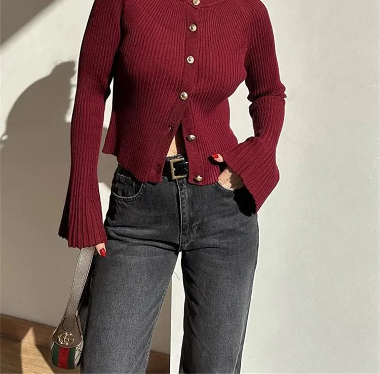 Ribbed Knit Long-Sleeve Cardigan
