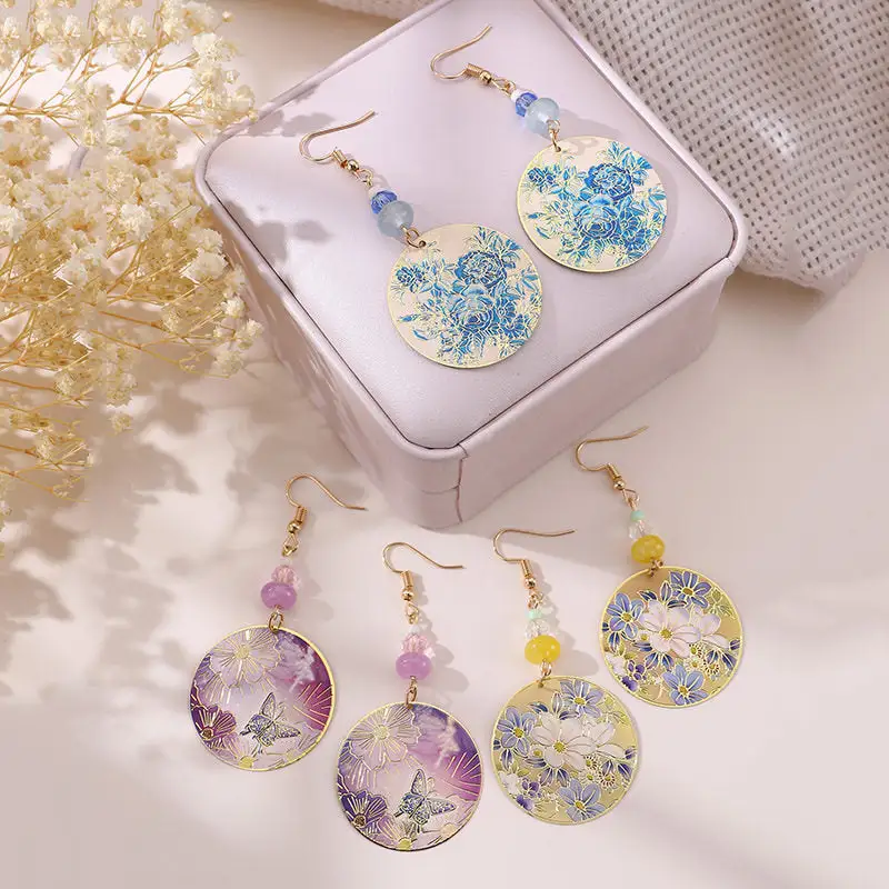 Floral Beaded Round Statement Earrings