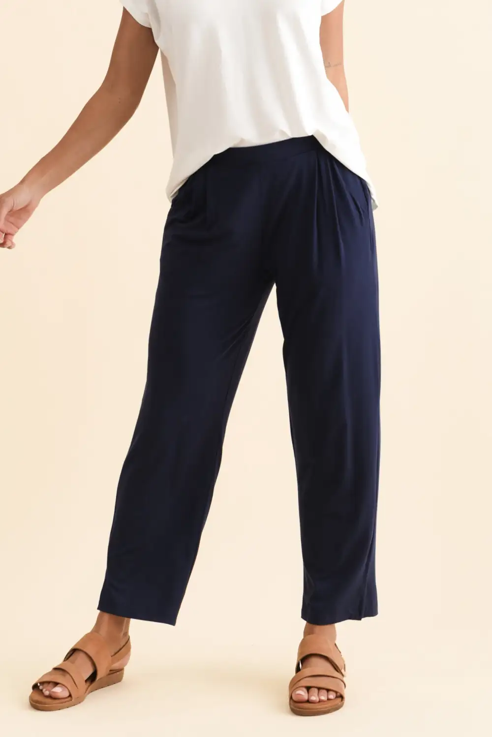 Rayon Pants With High Rise And Elastic Waist