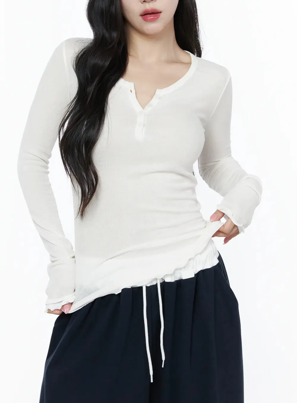 Slim-Fit Henley Neck Long Sleeve Tee