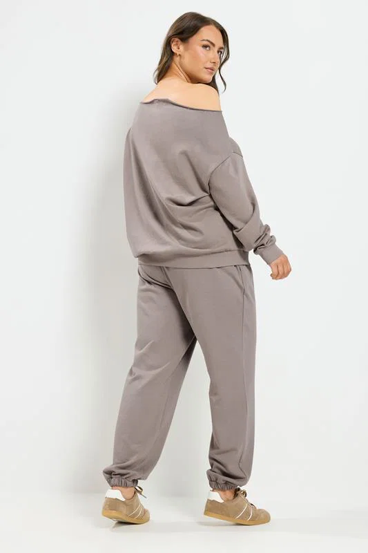 Brown 'Voyage' Off-Shoulder Sweatshirt & Jogger Set detail 2