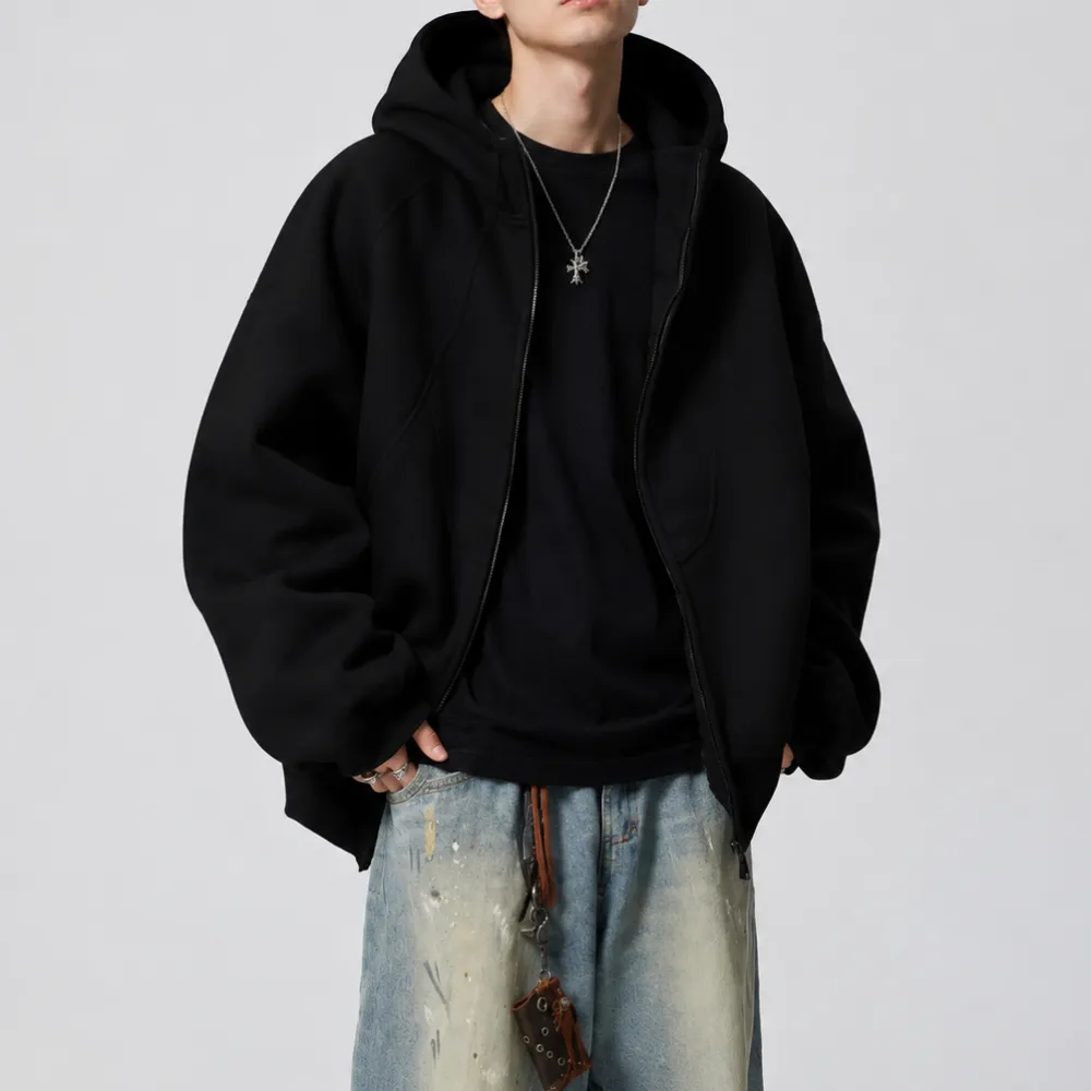 Deconstructed Zip-Up Hoodie Jacket