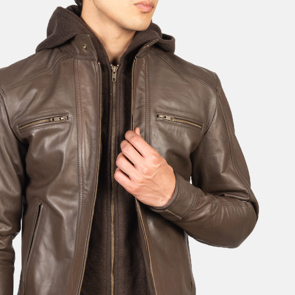 Men's Classic Biker Hooded Leather Jacket