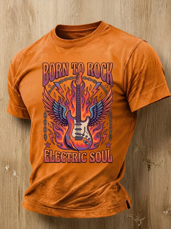 Unisex Rock Music Lover Born To Rock Electric Guitar Printed T-shirt