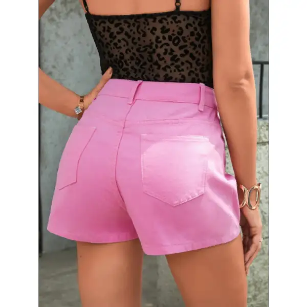 Relaxed Buttoned High Waist Pocketed Denim Shorts