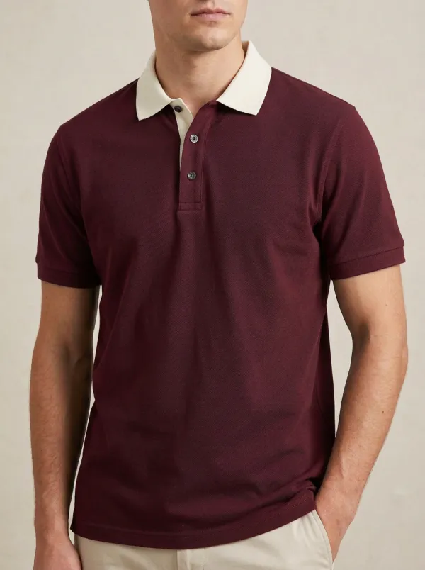 Men's Classic Comfort Contrast Collar Printed Polo Shirt