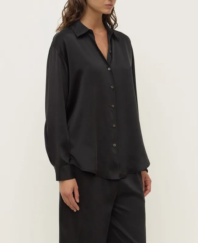 Black Relaxed Silk Shirt