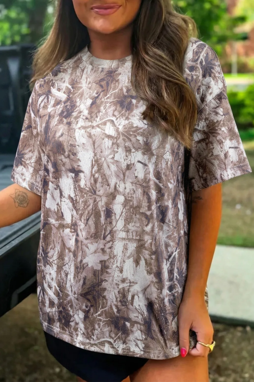 Khaki Camouflage Woodland Print Drop Tee