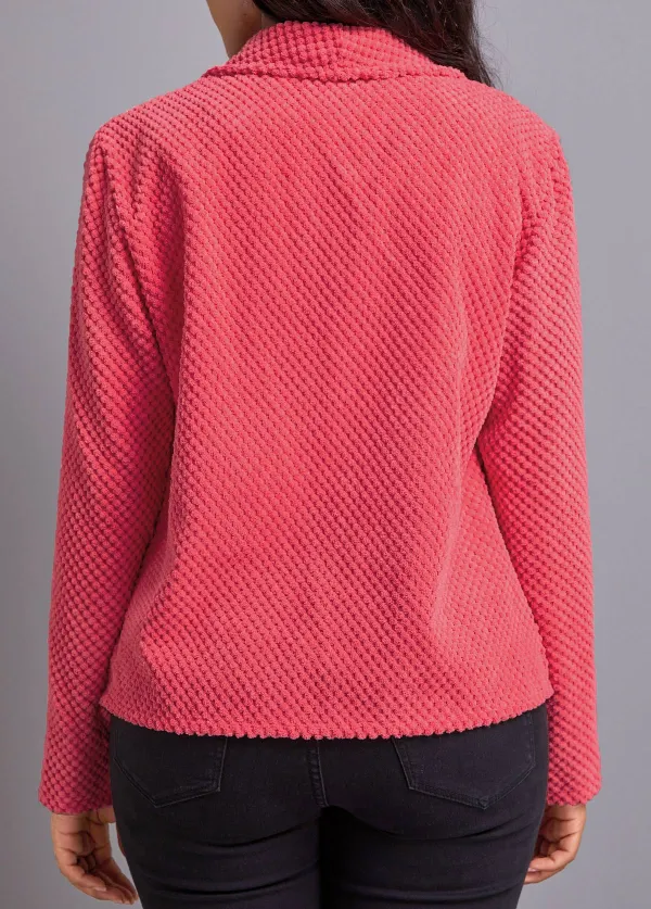 Peach Red Long Sleeve Turn Down Collar Coat