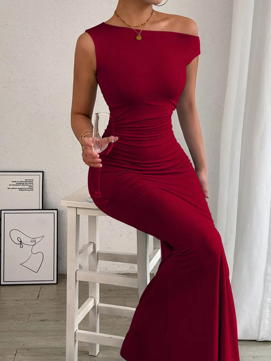 Waisted Pleated Maxi Dress