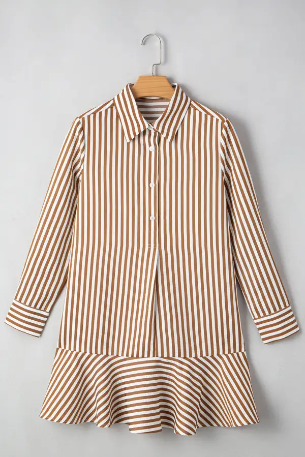 Striped Ruffle Trim Collared Mini Dress
