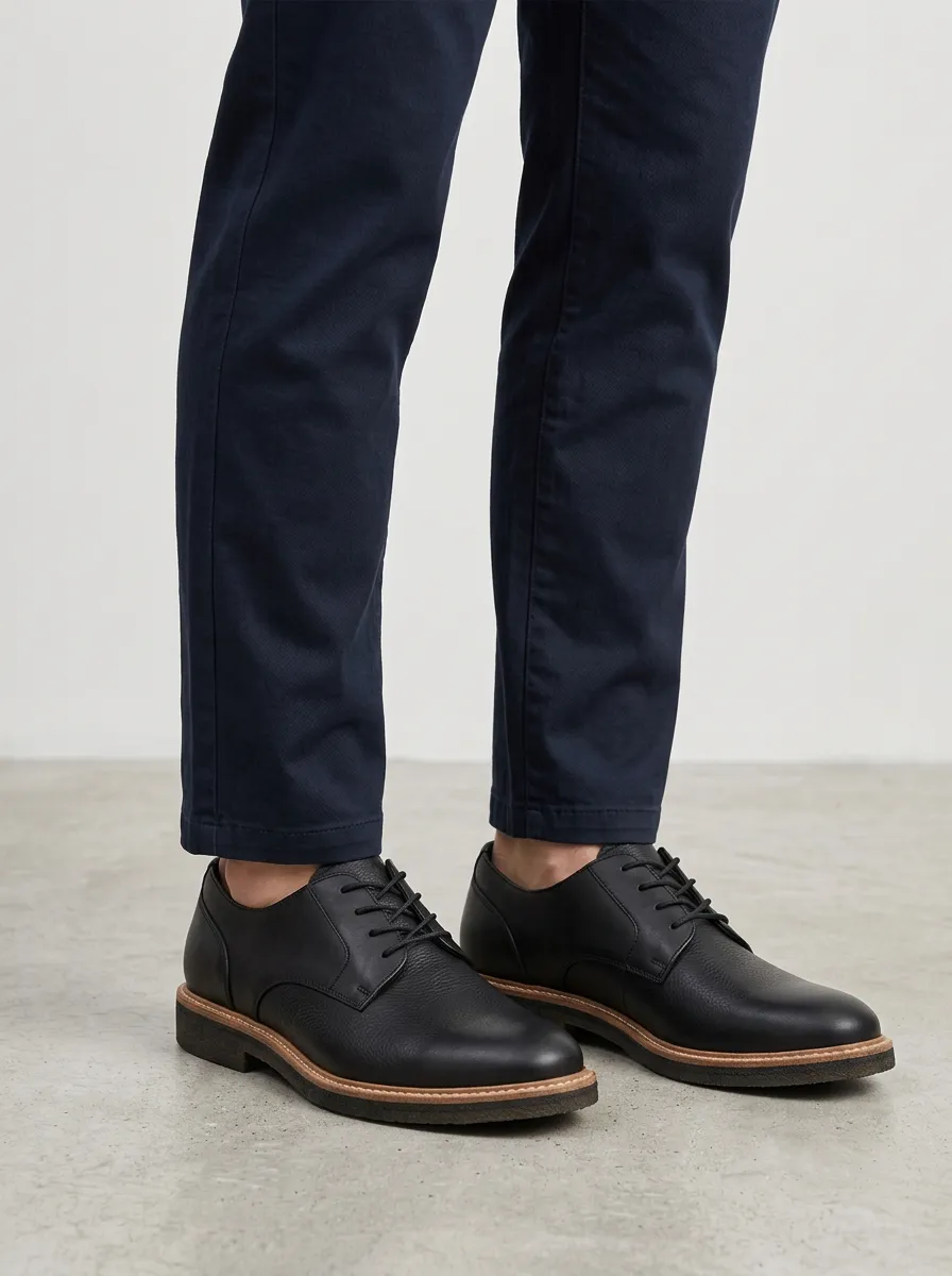 Men's Black Pebble-Grain Leather Oxford Shoes