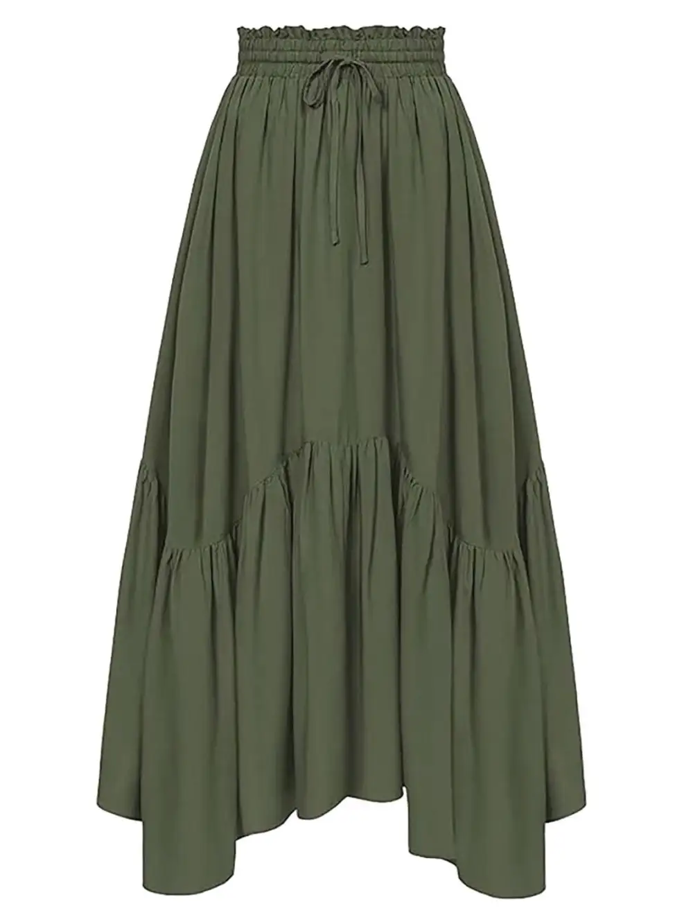 Smocked Waist Band Ruched Layered Skirt Maxi