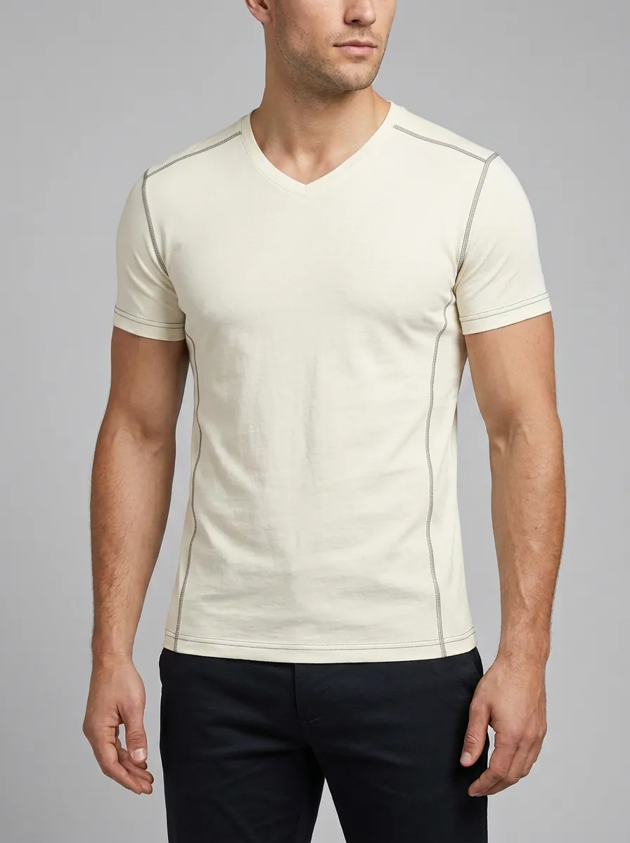 Slim-Fit V-Neck Contrast-Stitch Men's Slim-Fit T-Shirt