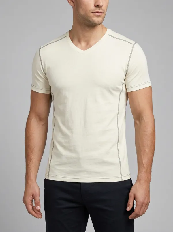 Slim-Fit V-Neck Contrast-Stitch Men's Slim-Fit T-Shirt