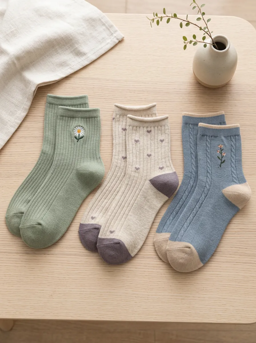 Women's Floral Heart Pattern Embroidered Cotton Socks