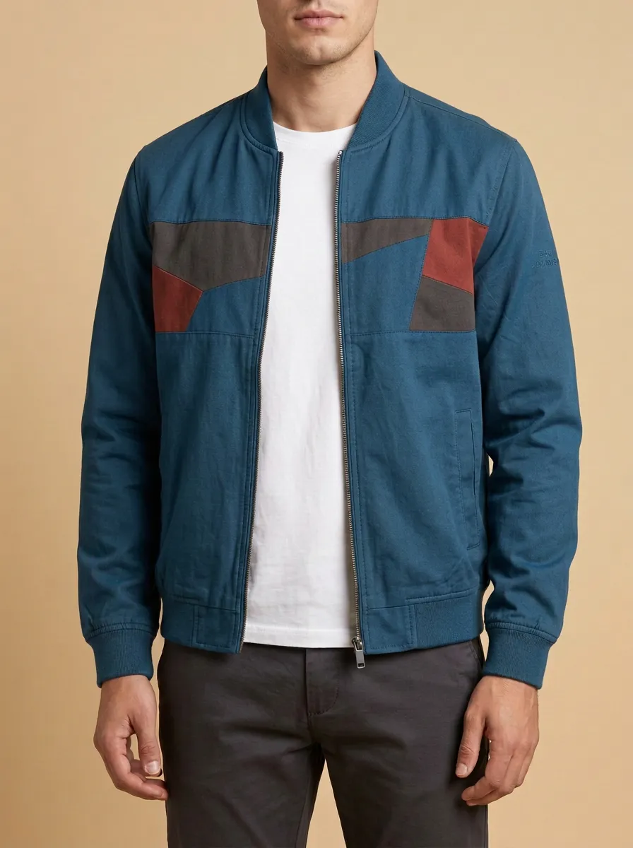 Geometric Colorblock Bomber Jacket
